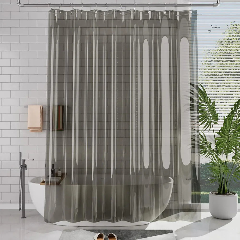 rideau douche moderne gris transparent polyester froufrous plis verticaux respectueux environnement 180x200cm