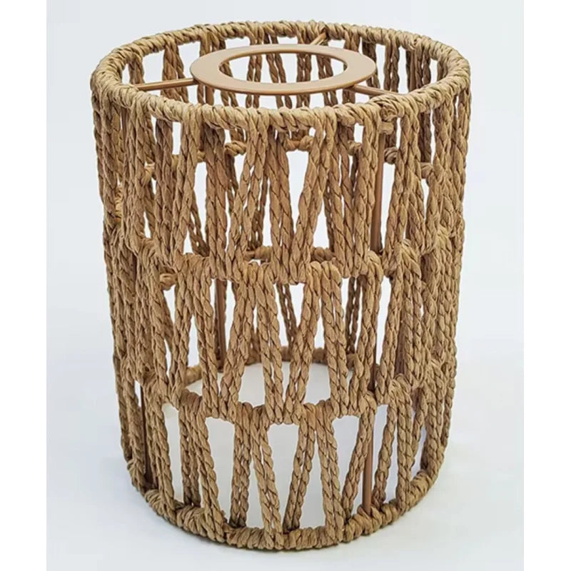 lampe table rétro rustique papier tressé beige clair main opaque support bois