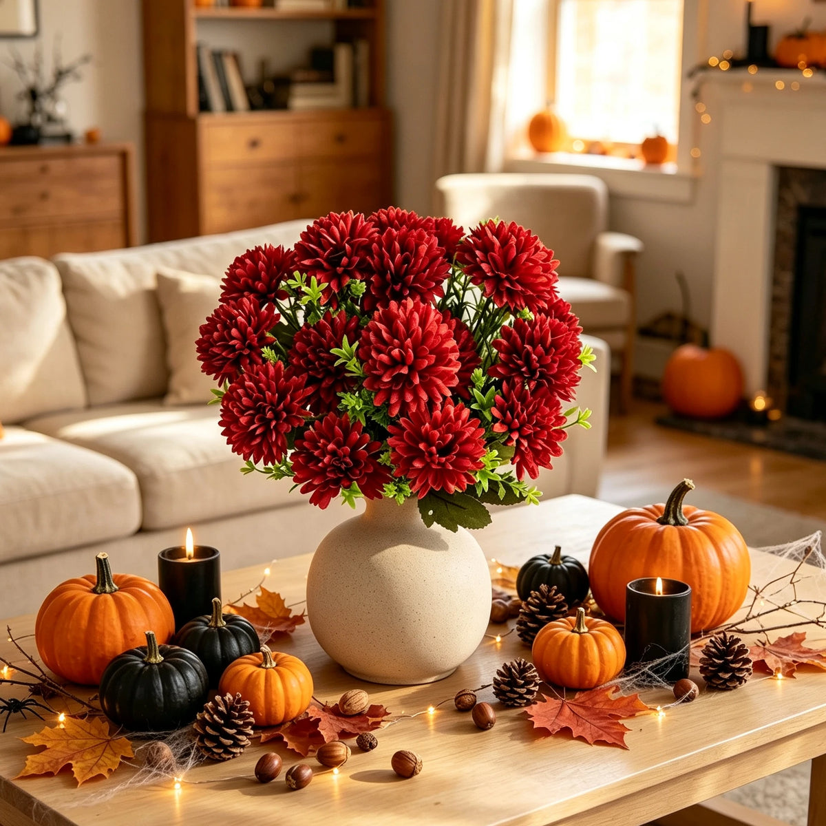 décoration intérieure bouquet fleurs artificielles soie mariage automne anniversaire moderne orange jaune rouge
