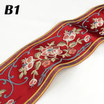 rubans décoratifs brodés fleurs feuilles oiseaux polyester large rouge bleu orange jaune marron gris