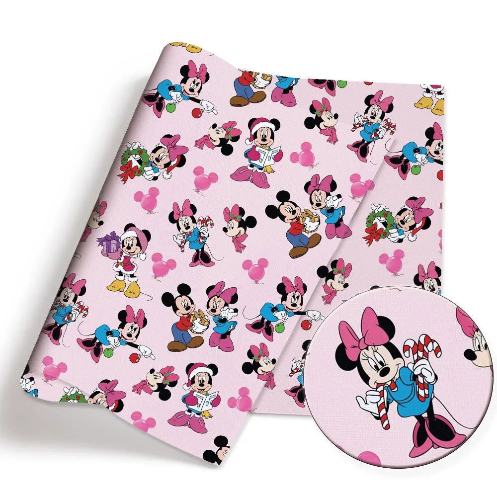 papier cadeau dessin animé mickey minnie mouse motifs coeurs etoiles couleur rose