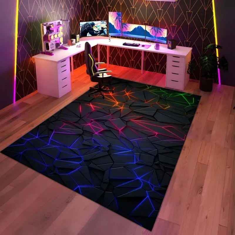 tapis polyester moderne antidérapant hexagones motifs floraux velours noir bleu vert violet rose