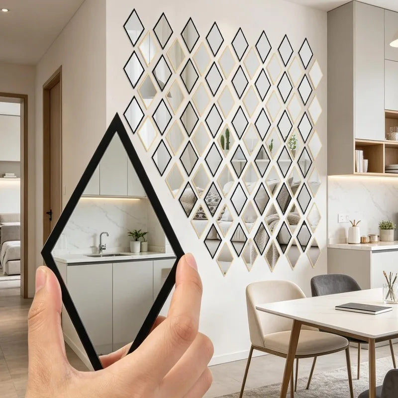 miroirs adhésifs géométriques modernes noirs dorés salle bain couloir décoration brillante ornementnels autoadhésifs