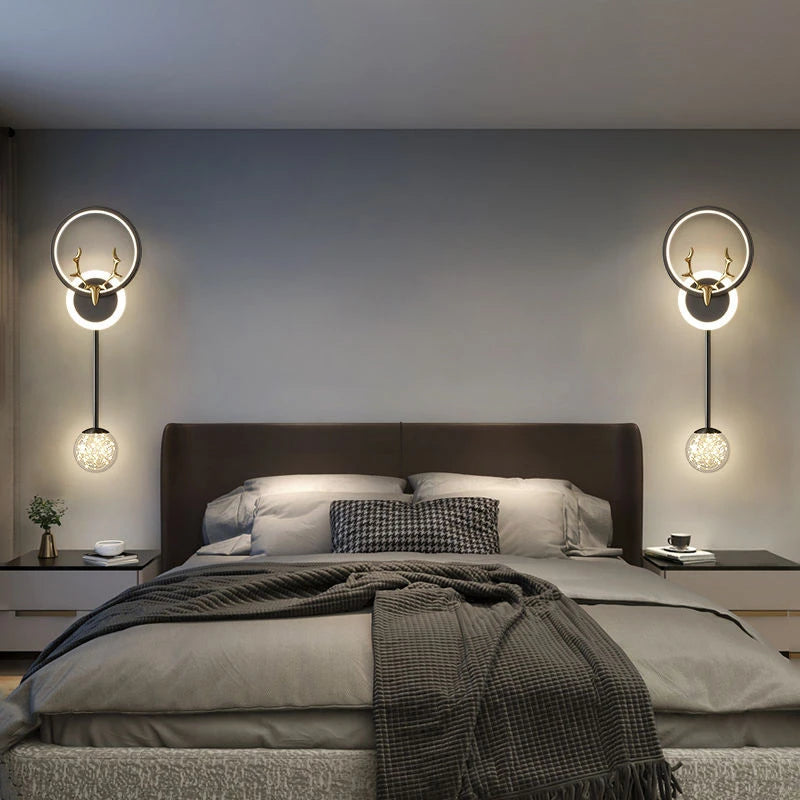 applique murale moderne or blanc antlers sphère transparente led cuisine salon chambre