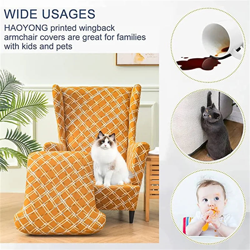 Housse de chaise extensible imprimé floral multicolore en gros plan