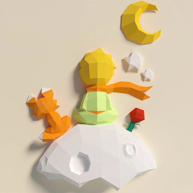figurine papier little prince polygones geometriques artisanal origami accessoires enfants decoration chambre fantaisie sciencefiction