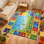 tapis éducatif alphabet animal chiffres moderne coloré enfants salon chambre bleu rouge orange vert