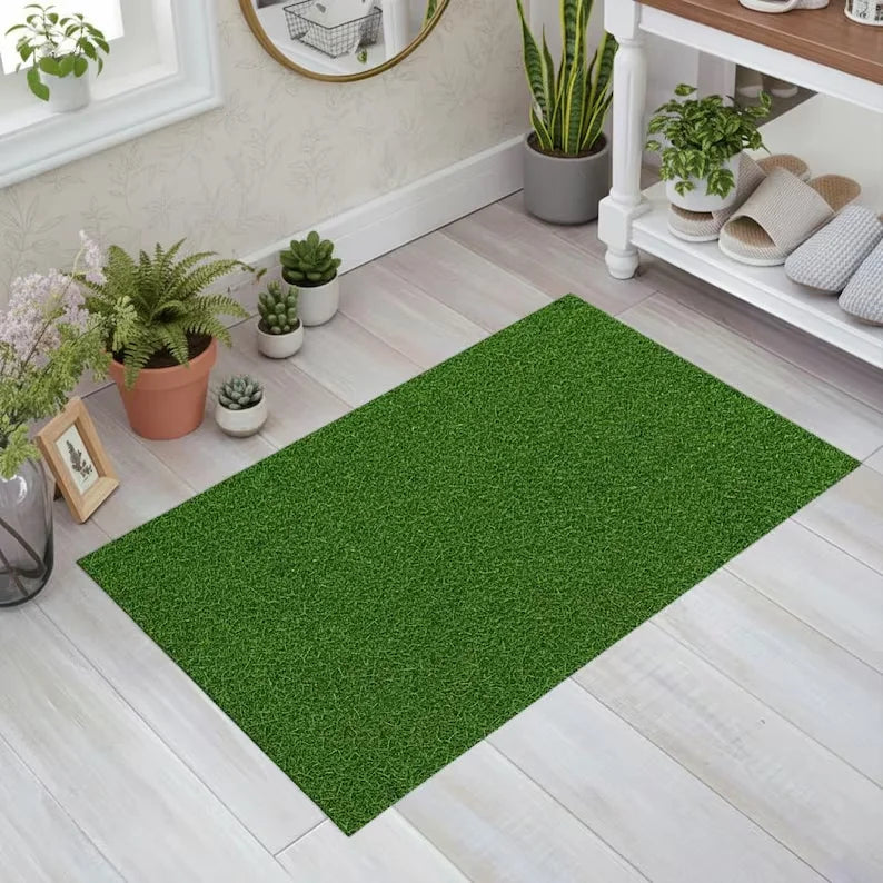 tapis vert moderne texture gazon motif paysager coloré salon 80x120cm polyester