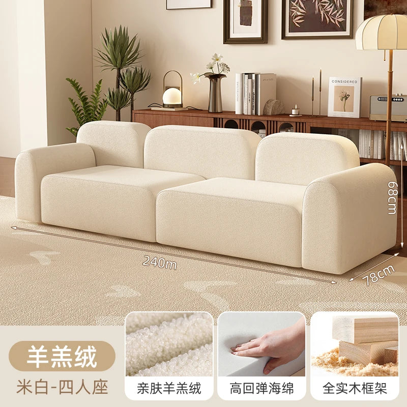 canapé moderne rose clair uni bois salon minimaliste 210cm 170cm 240cm coussins