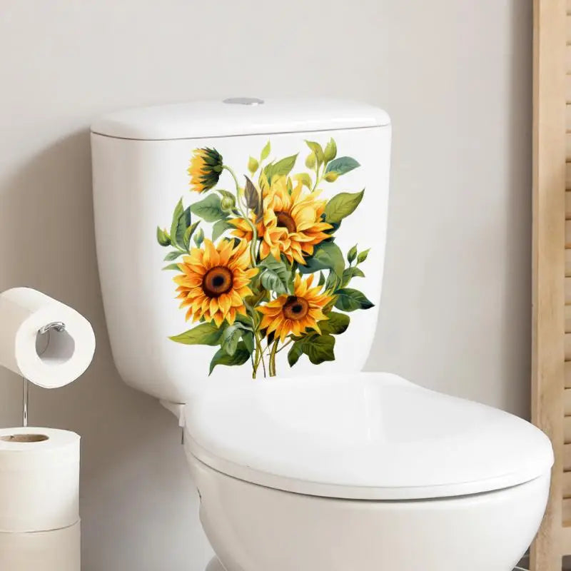cache wc adhésif fleurs pivoines marguerites tulipes blanc classique salle bain autocollant