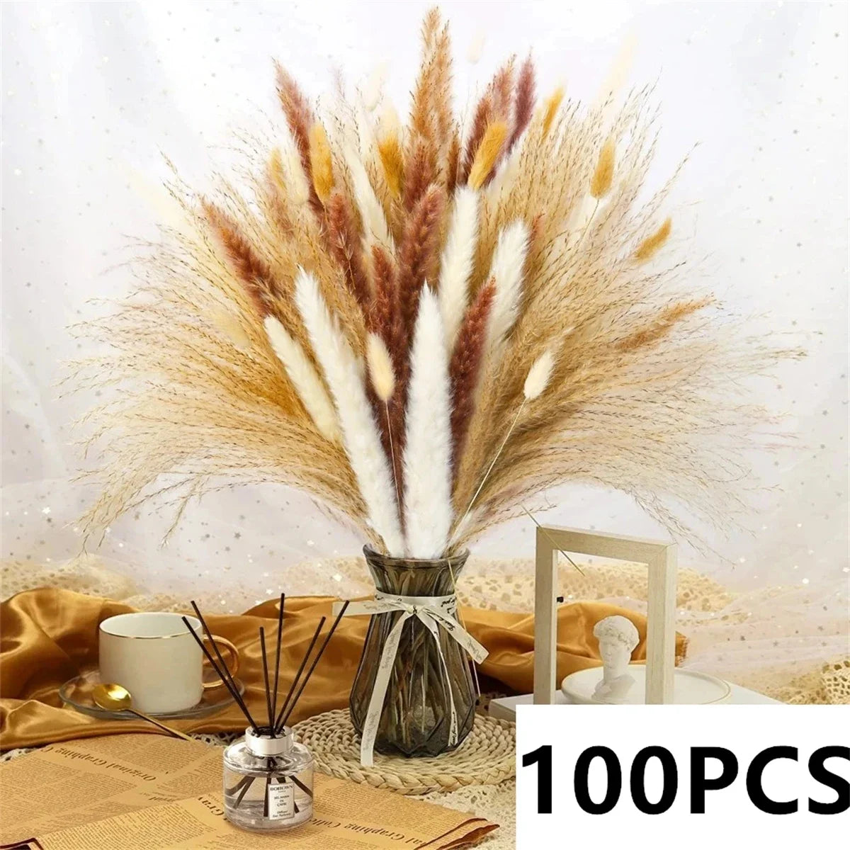 bouquet fleurs séchées pampas naturel beige marron blanc décoration maison anniversaire mariage rustic