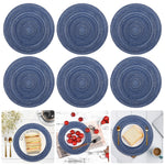 tapis table tissés main moderne rayures concentriques bleu marine beige gris vert orange respectueux
