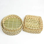 paniers bambou tissage régulier motifs géométriques naturel vert clair traditionnels artisans respectueux environnement