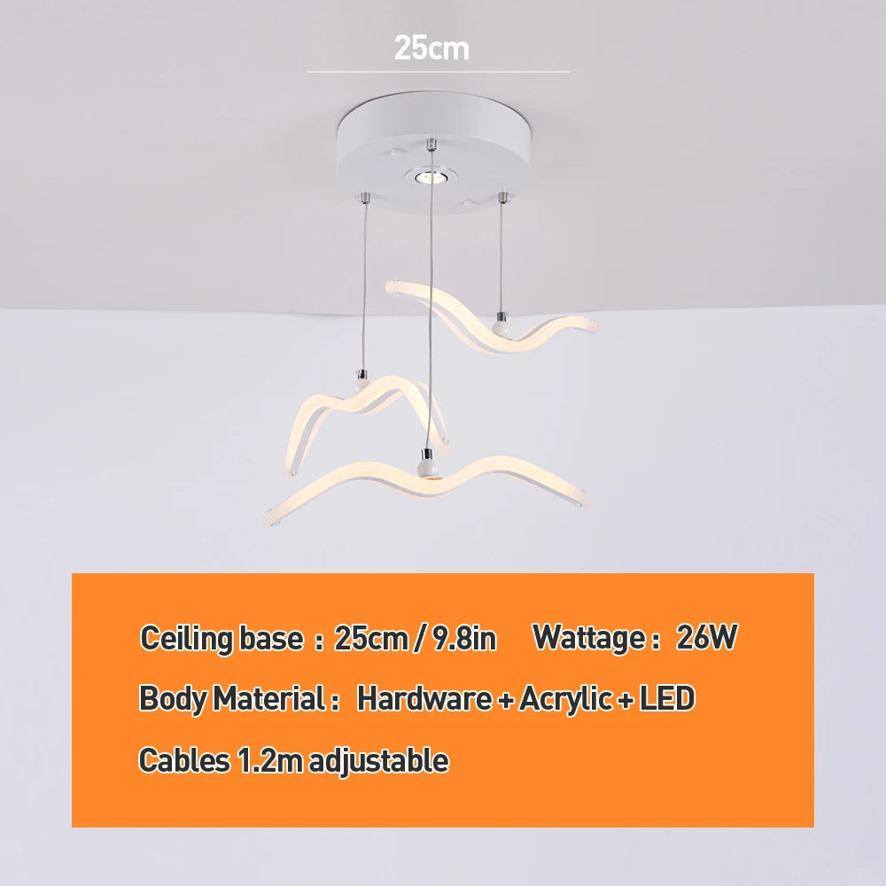 suspension lumineuse moderne oiseaux blancs clips facile led chambre salon