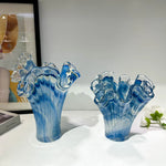 vase moderne bleu rayures horizontales artisanal transparent table décoration maison plateau fruits