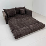 canapé lit marron velours moderne coussins oreillers bois éponge compression minimaliste scandinave