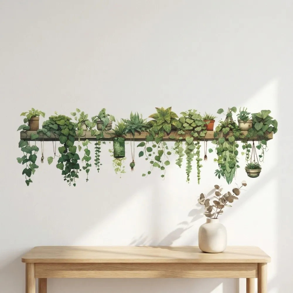 sticker mural pvc plante verte feuilles naturel adhésif chambre décoration murale botanique différentes tailles