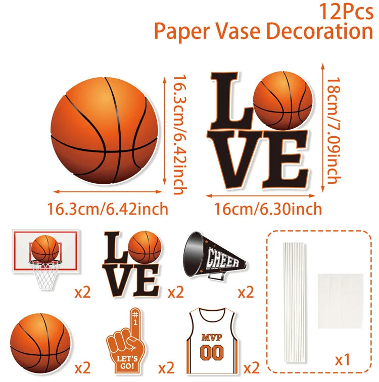 décoration fête anniversaire basket ball assiettes gobelets serviettes guirlande ballon bouteille table orange noir