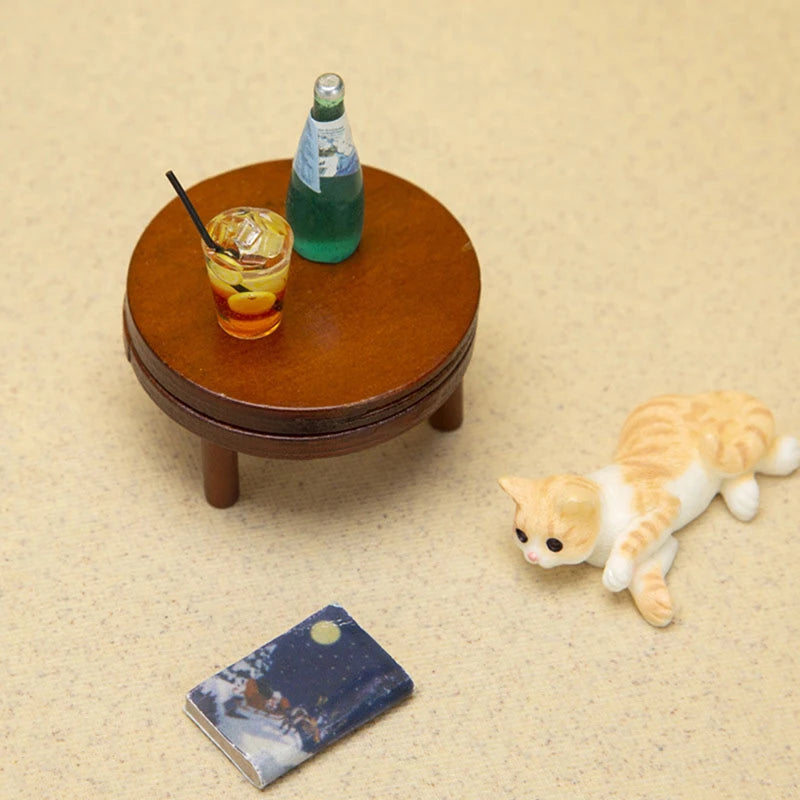 tables miniatures bois rustique chats miniature bouteille verre paille livreDecorationFantaisieScienceFiction