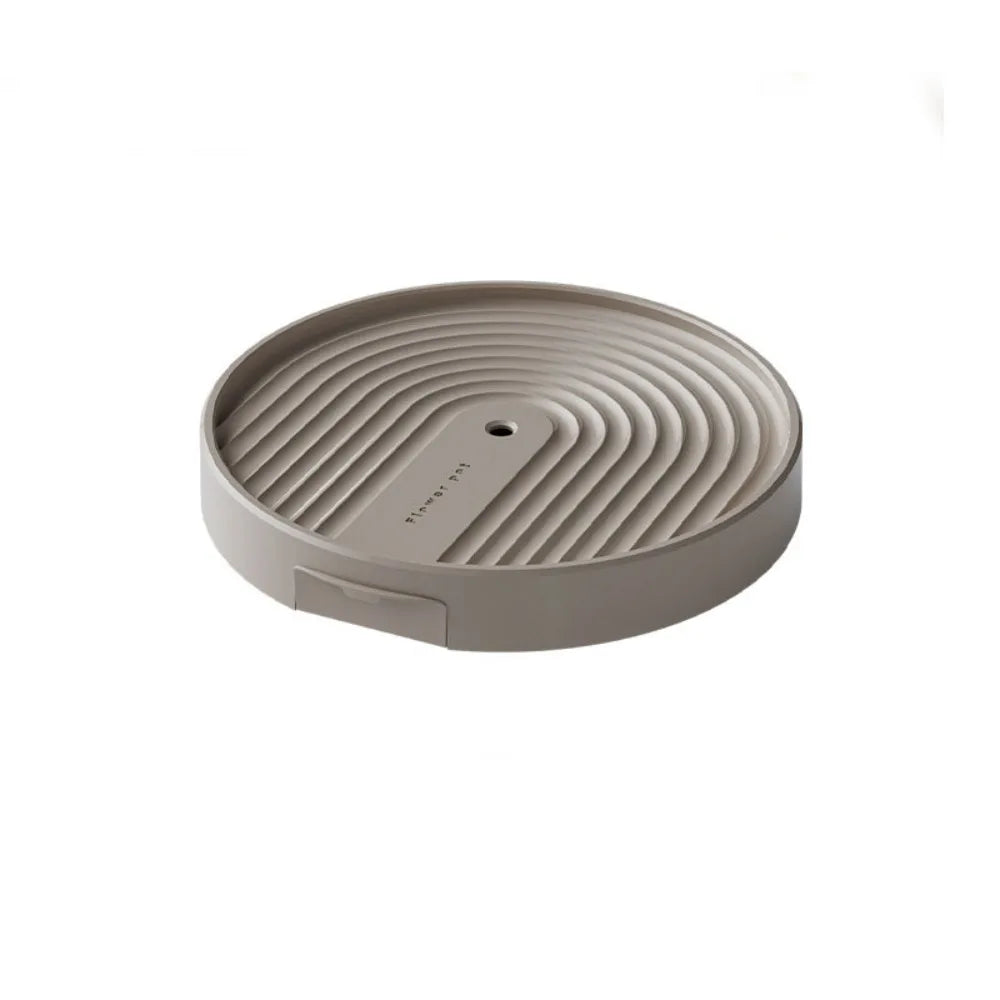 plateau fleur moderne plastique gris rayures concentriques poignée drainage robuste transport facile
