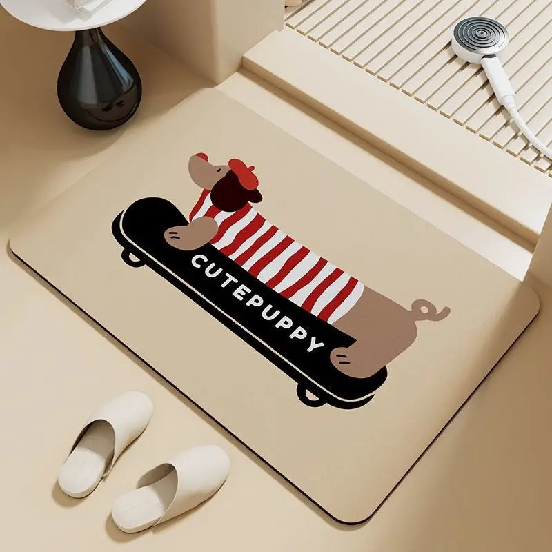 tapis antidérapant imperméable dessin animé chiens beige noir blanc marron rouge bleu sol porte
