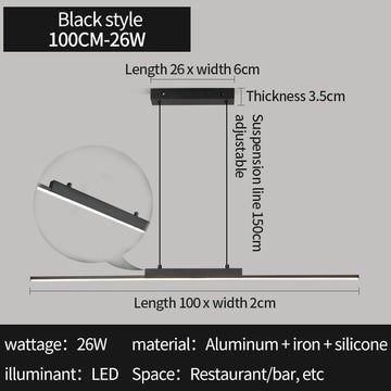 lampe suspendue moderne minimaliste noir salon chambre rectangulaire lisse éclairage 10 15m²