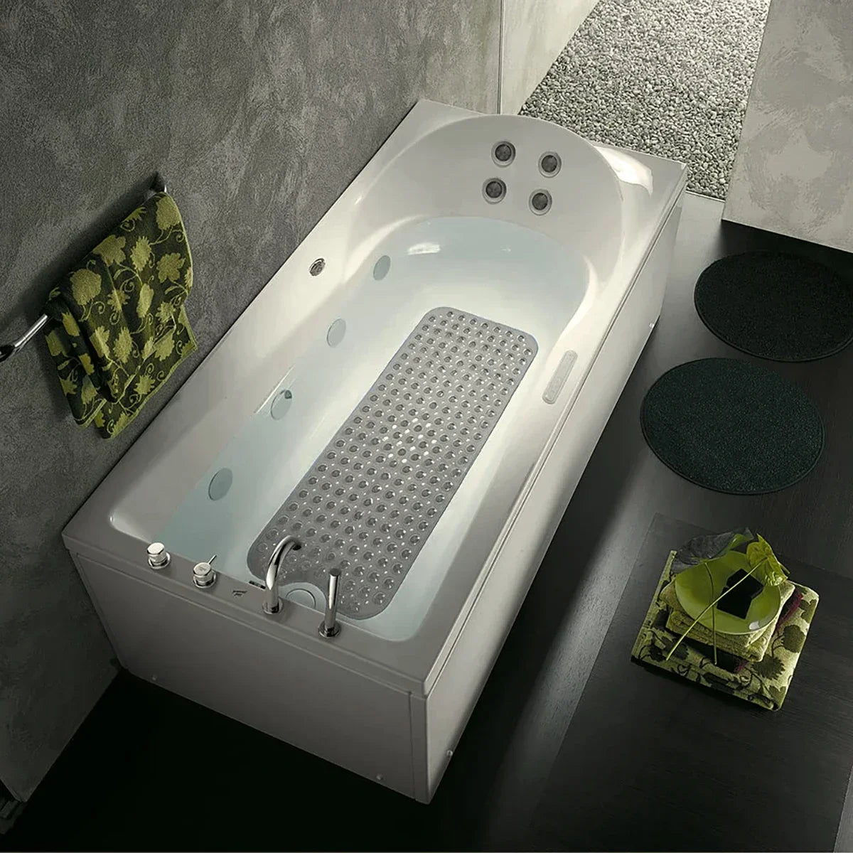 tapis bain moderne bleu clair texture bulles drainage efficace antislip salle bain pvc respectueux