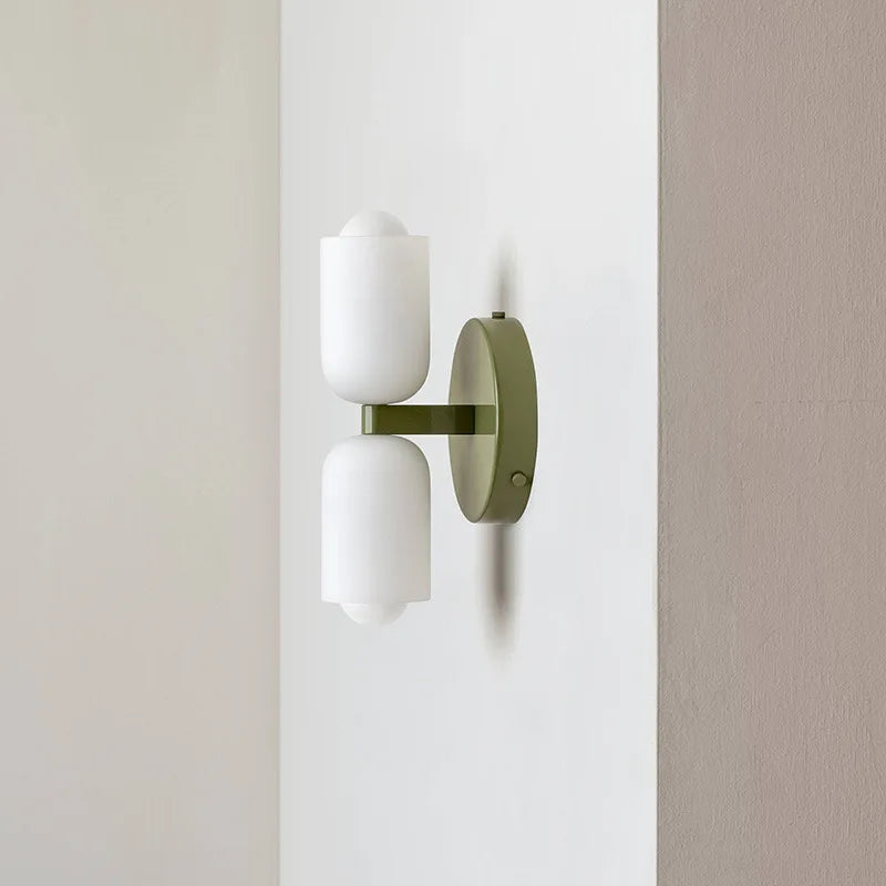 applique murale moderne deux têtes éclairage blanc vert olive rond minimaliste fixée mur 23cm
