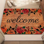 tapis d'entrée moderne fleurs colorées welcome résistant rides antidérapant marron rouge vert