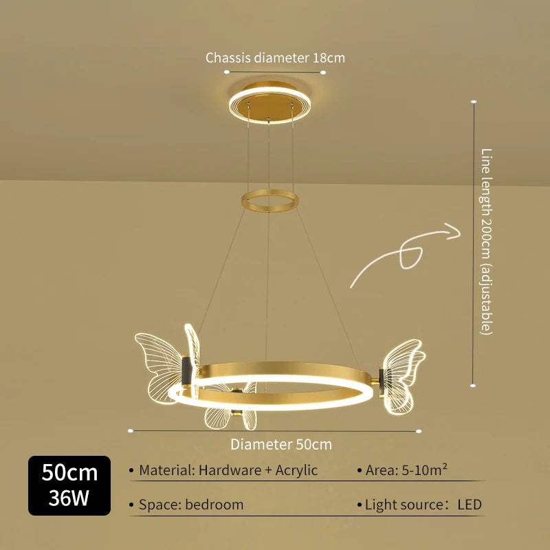 suspension lumineuse moderne fleurs papillons or blanc led 2000lm 10ampoules
