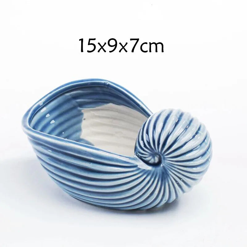petit cache pot ceramique bleu motif poisson marin decoratif plante succulente maison