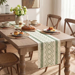 tableau décoratif chemin table zigzag vert fond beige dimension 180cm 33cm traditions fêtes années