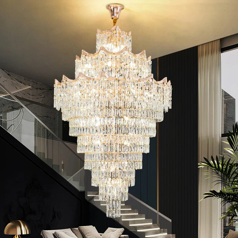 lustre cristal moderne salon doré transparent élégant haute led semi encastrée