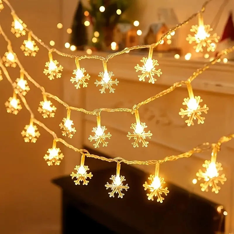 guirlande lumineuse flocons neige multicolore blanc doré moderne décoration noël anniversaire mariage festive
