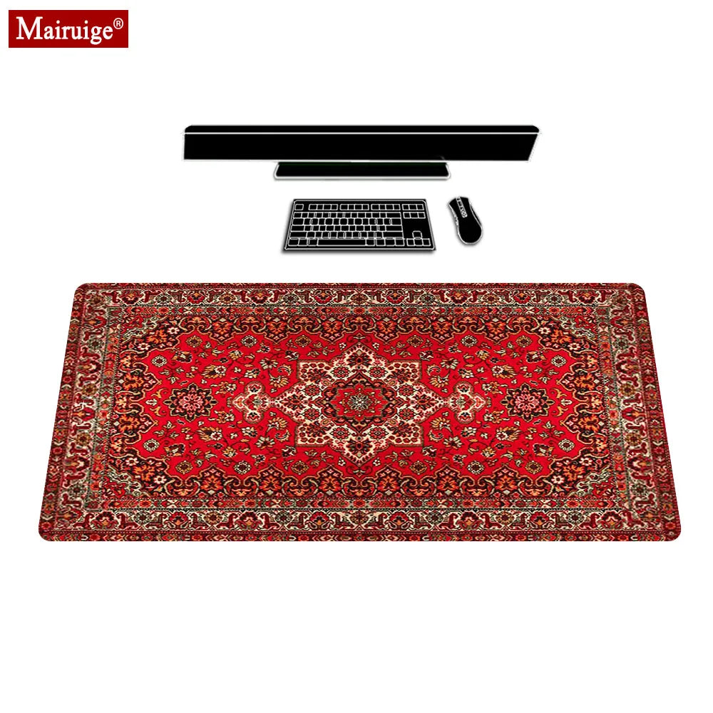 tapis souris gamer grand motif persan traditionnel gaming rouge noir