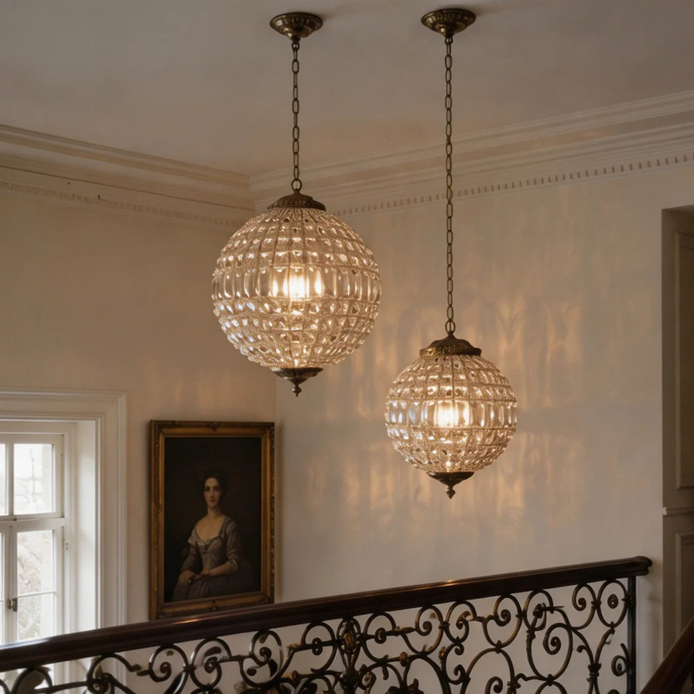 Suspension transparente dorée classique chaînes lumière blanche chaude neutre 4500K 3000K chambre salon
