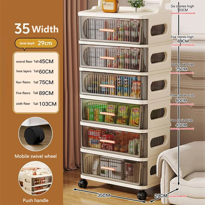 meuble rangement mobile tiroirs roulettes beige clair rayures horizontales moderne