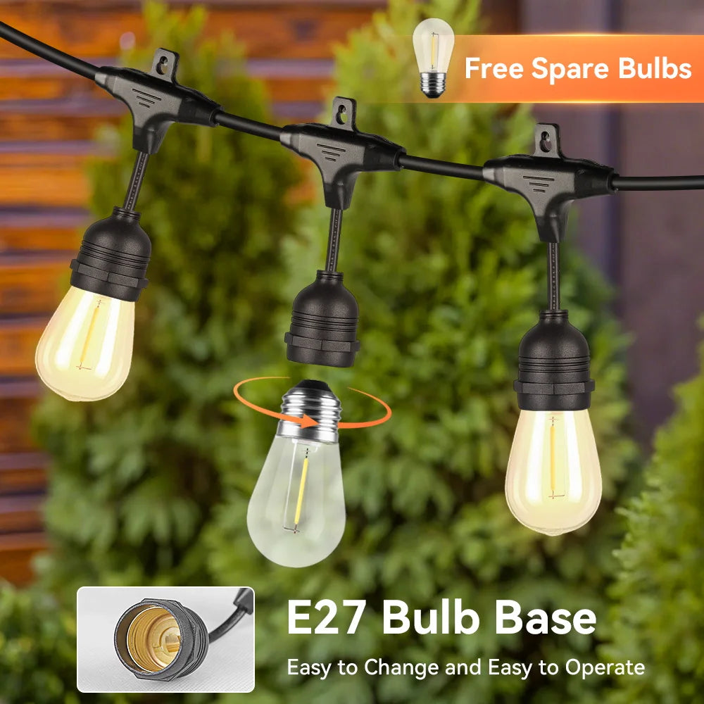 guirlande lumineuse led 30m 20m 15m ampoules vintage noir clips éclairage extérieur jardin blanc