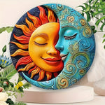 décoration murale bois soleil lune fleurs oiseaux étoiles or argent bleu rouge Jaune Blanc