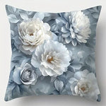 taies d'oreiller décoratives floral bleu clair fleurs blanches gris zipper closure polyester peachskin 45x45cm