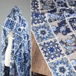 écharpe ethnique patchwork floral géométrique bleu gris blanc opaque traditionnelle française