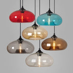 Suspension lumineuse verre soufflé moderne couleur transparent brun rouge bleu ampoule filament câble noir