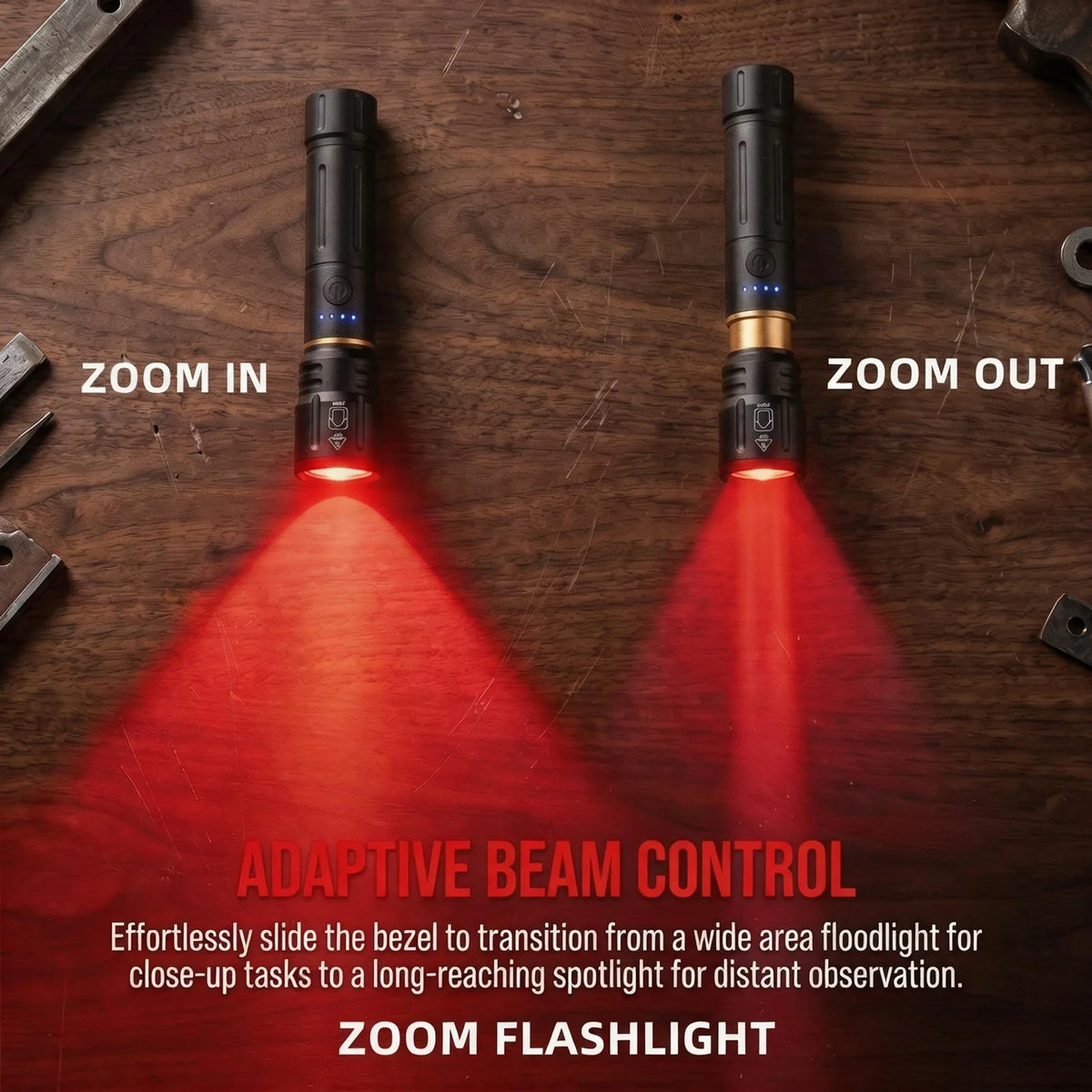 lampe torche led rouge rechargeable aluminium robuste tactique chasse camping pêche
