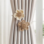 rubans rideaux fleurs tricotées beige blanc décoratifs rustiques opaques