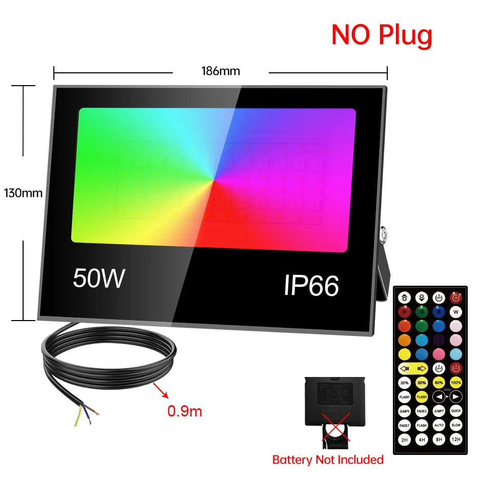 projecteur led rgb ip66 étanche extérieur télécommande réglage luminosité noir moderne