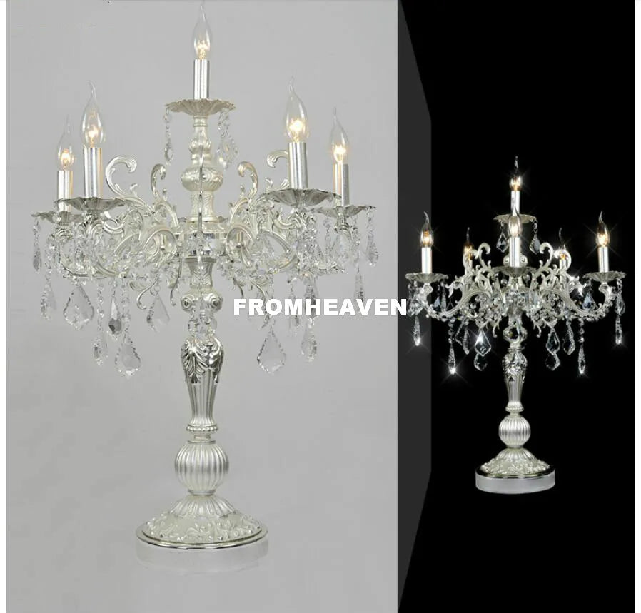 lampe poser or argent ornements baroques cristal led classique baroque