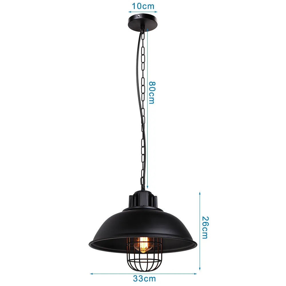 Suspension lumineuse industrielle vintage noir cuivre ampoule chaînes métal fini mat