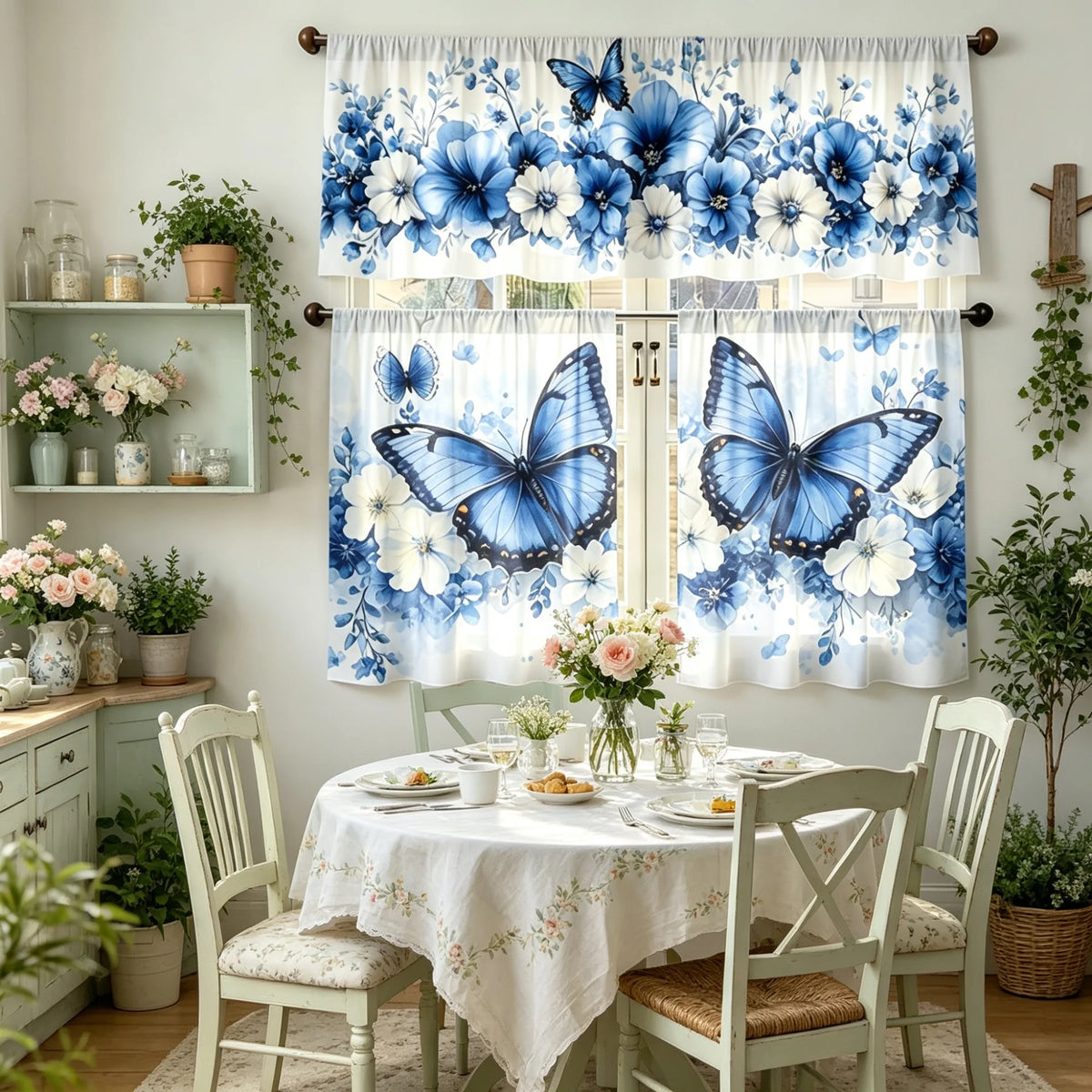 rideau moderne floral bleu papillons salon printemps haute qualité polyester