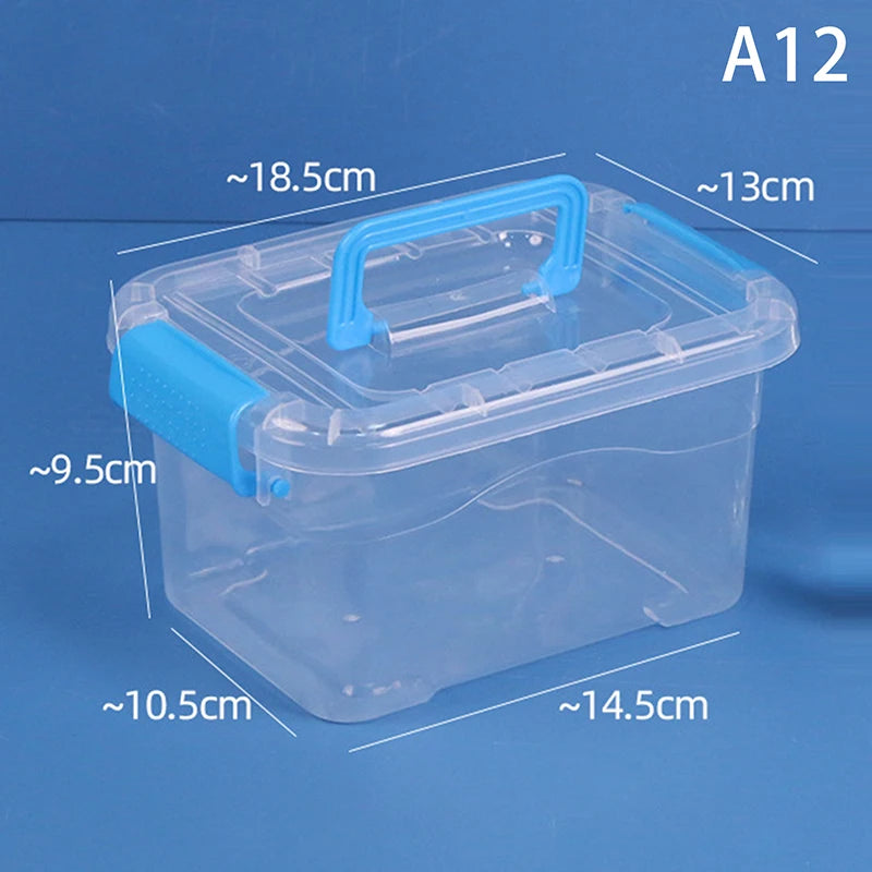 boîtes rangement transparentes bleues roses violettes poignées détachables moderne pratique enfants fournitures scolaires