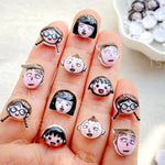 autocollants ongles dessins animés visages expressions cartoon blanc noir rose gris doré adhésif nail